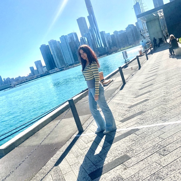 Yellow gray striped top - Picture 7 of 7